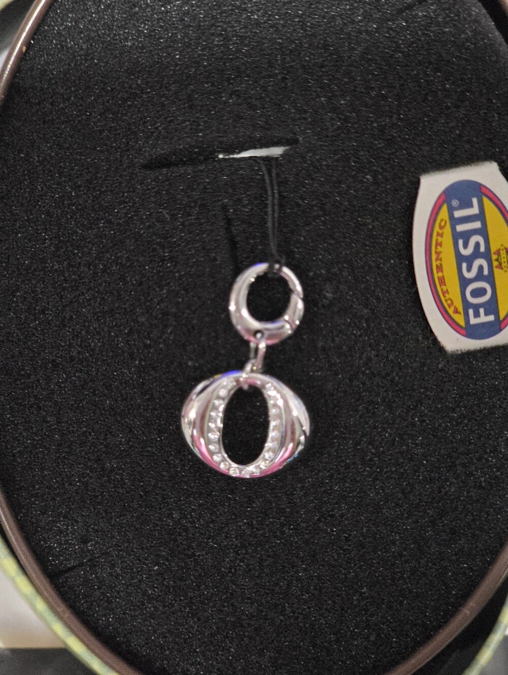 Fossil Silver Crystal-Accented Open Letter O Charm Pendant